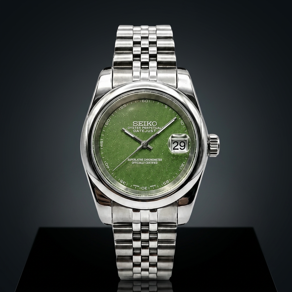 Green dial watch with luxury dark backdrop